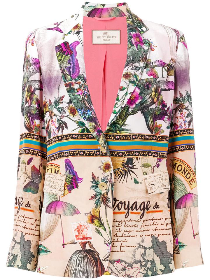 Etro Nature Print Blazer, Women's, Size: 42, Pink/purple, Silk/acetate