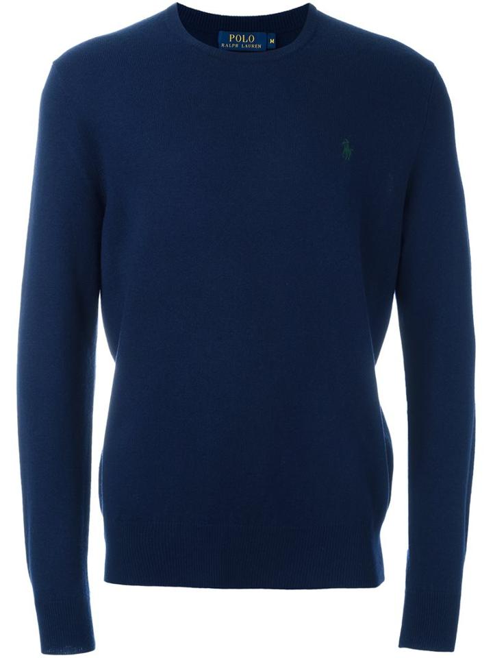 Polo Ralph Lauren Embroidered Logo Jumper, Men's, Size: Small, Blue, Merino