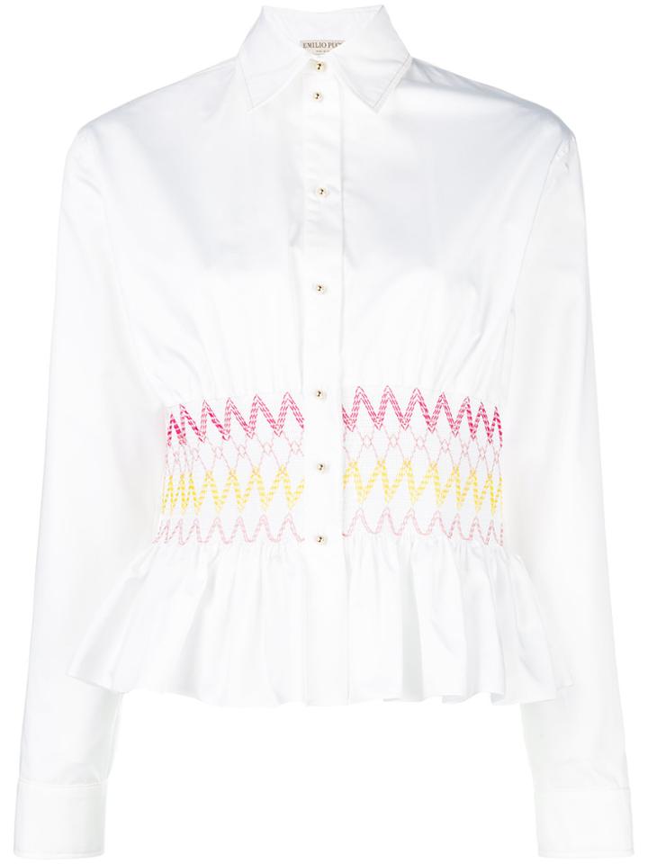 Emilio Pucci Elasticated Zigzag Waistband Blouse - White