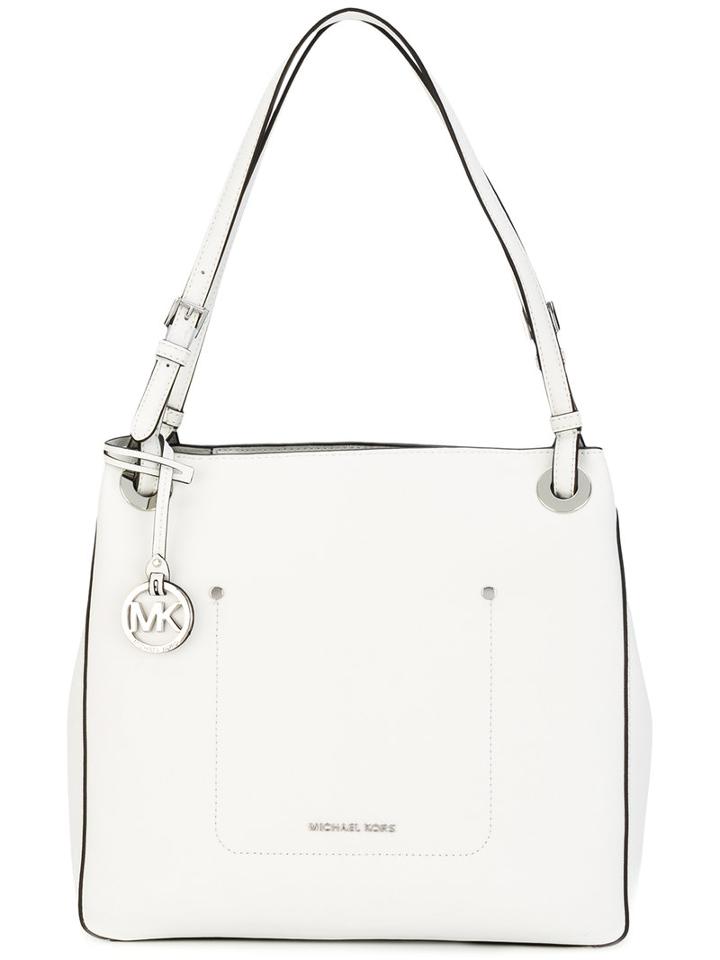 Logo Plaque Tote Bag - Women - Leather - One Size, White, Leather, Michael Kors