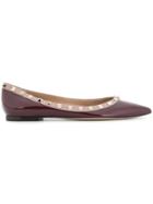 Valentino Pyramid Stud Pointed Ballerina Shoes - Pink & Purple