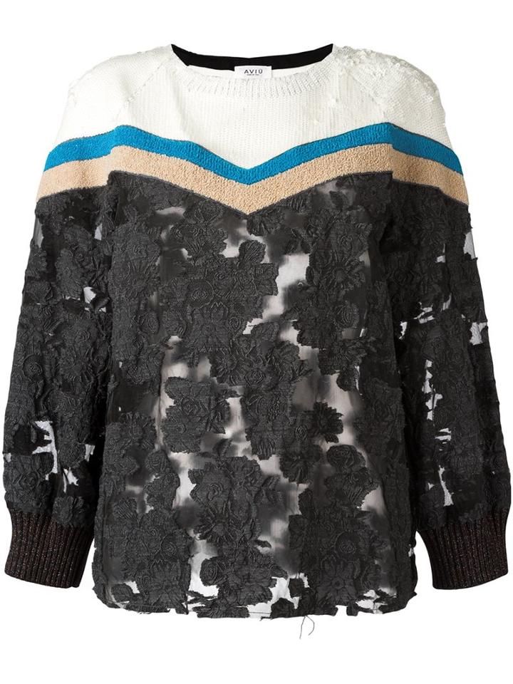 Aviù Embroidered Floral Panel Jumper, Women's, Size: 44, Grey, Acrylic/polyamide/polyester/wool