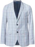 Etro Woven Check Blazer, Men's, Size: 54, Blue, Silk/cotton