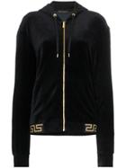 Versace Greek Key-trimmed Velvet Hoodie - Black