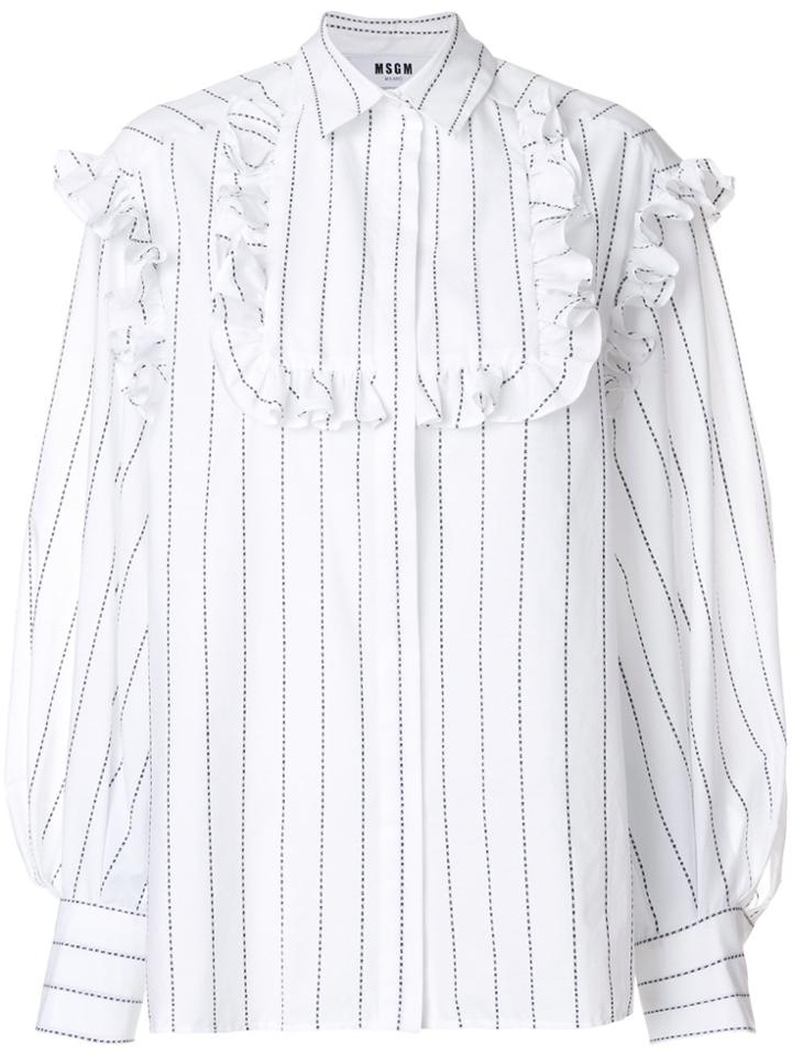 Msgm Ruffle Striped Shirt - White