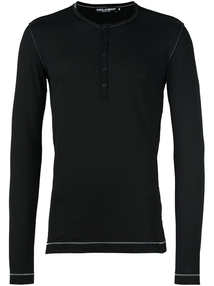 Dolce & Gabbana Henley T-shirt, Men's, Size: 54, Black, Cotton