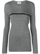 Prada Logo Ribbed Sweater - Grey