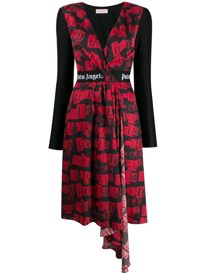 Palm Angels Logo Print Midi Dress - Black