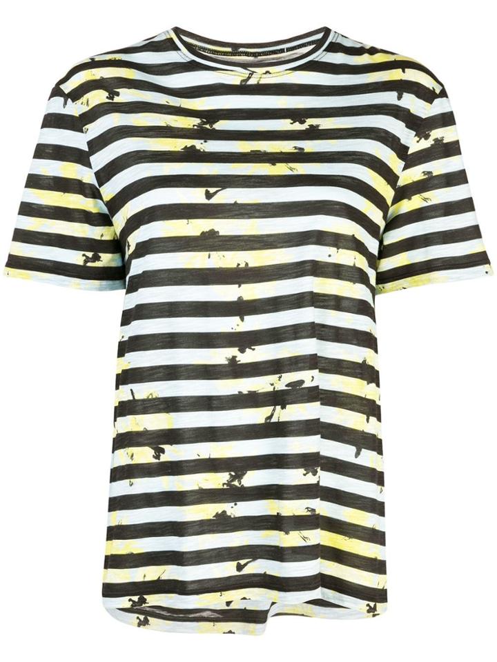 Proenza Schouler Striped Floral Splatter Short Sleeve T-shirt - Blue
