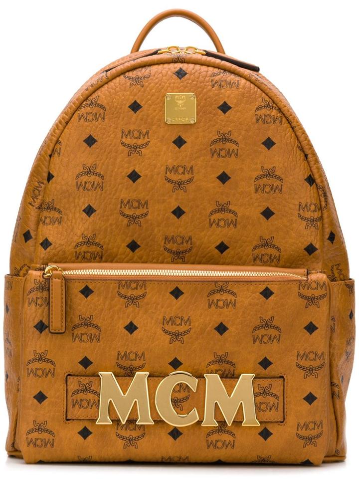 Mcm Printed Logo Backpack - Brown