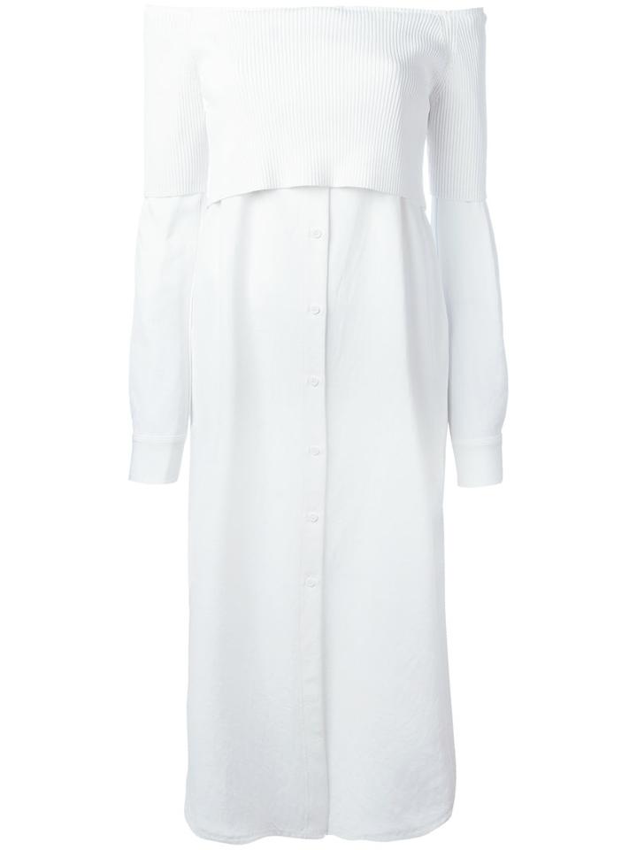 Dkny - Off-shoulder Button Through Dress With Sweater Top - Women - Nylon/triacetate - S, Women's, White, Nylon/triacetate