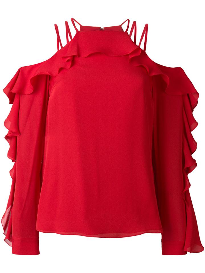 Elie Saab Ruffled Cold Shoulder Blouse - Red
