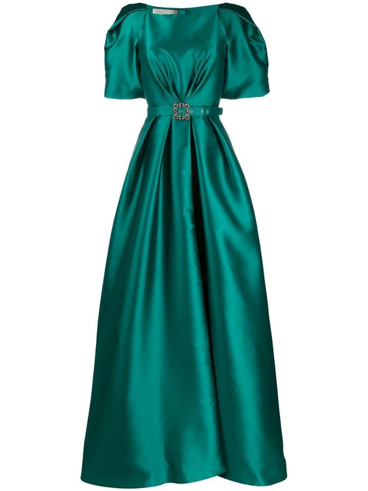 Alberta Ferretti Belted Satin Gown - Green
