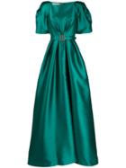 Alberta Ferretti Belted Satin Gown - Green