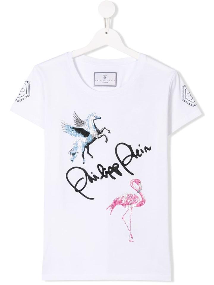 Philipp Plein Junior Pegasus And Flamingo Print T-shirt - White
