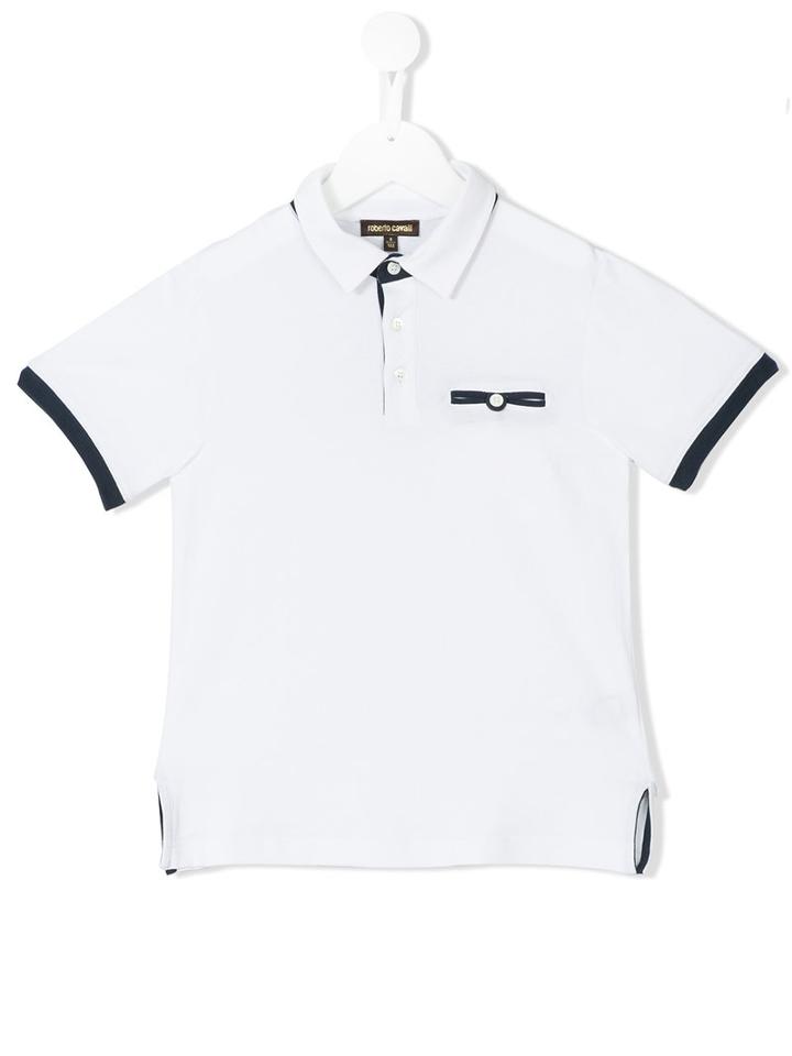 Roberto Cavalli Kids - Contrast Trim Polo Top - Kids - Cotton/elastodiene - 12 Yrs, White