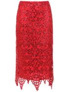 Nk Lace Midi Skirt - Red