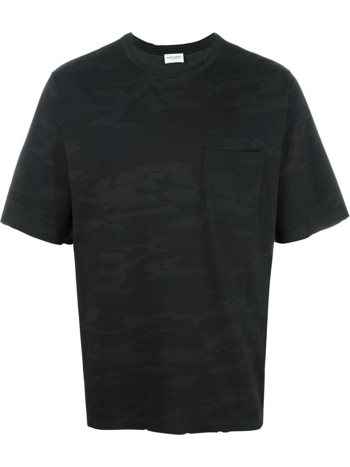 Saint Laurent Oversized Camouflage Print T-shirt, Men's, Size: Medium, Black, Cotton