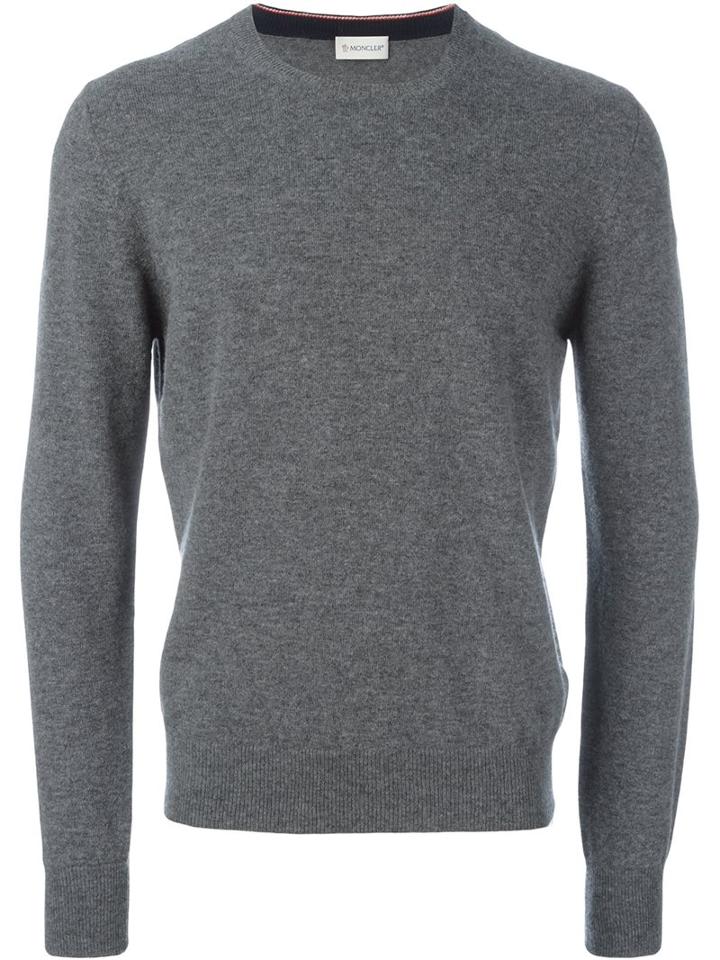 Moncler Classic Crew Neck Sweater, Men's, Size: Xl, Grey, Virgin Wool