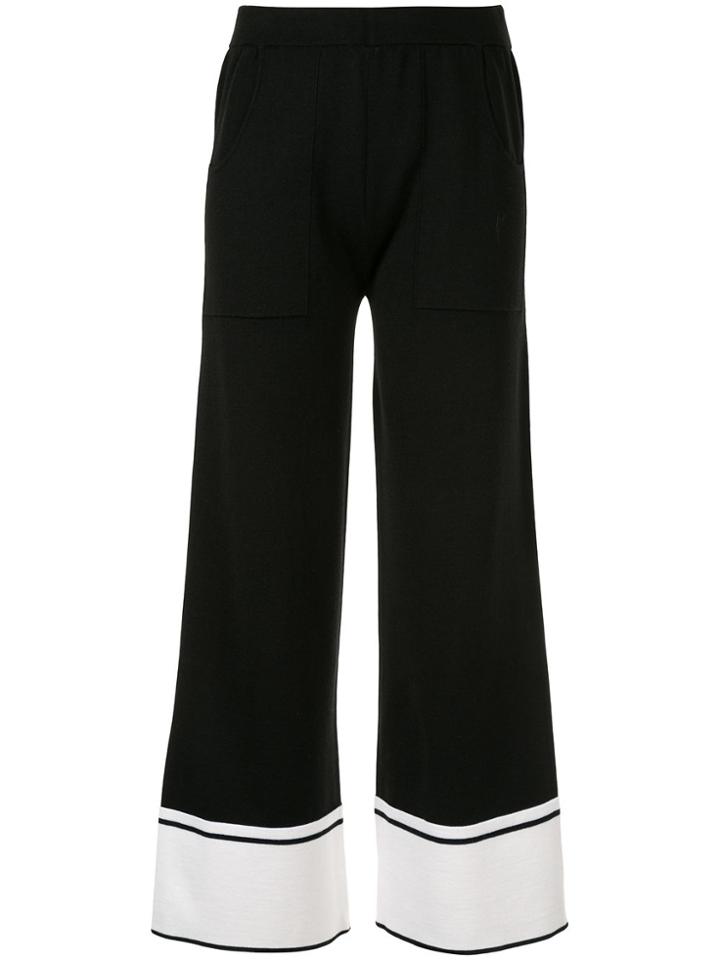 Portspure Contrasting-cuff Wide-leg Trousers - Black