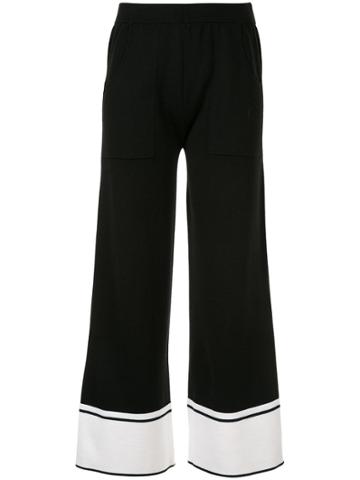 Portspure Contrasting-cuff Wide-leg Trousers - Black