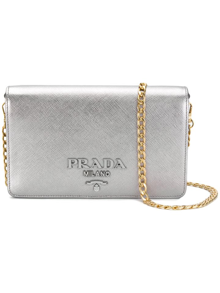 Prada Saffiano Chain Wallet - Grey