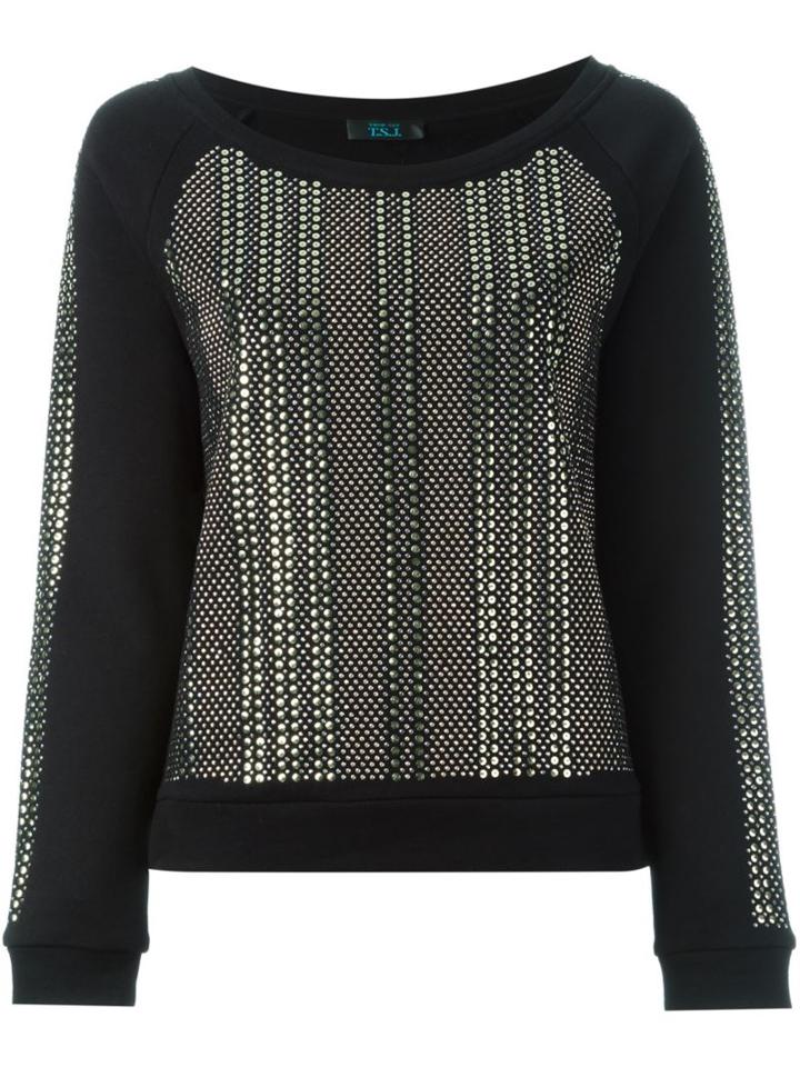 Twin-set Studded Sweatshirt, Women's, Size: Large, Black, Cotton/pvc