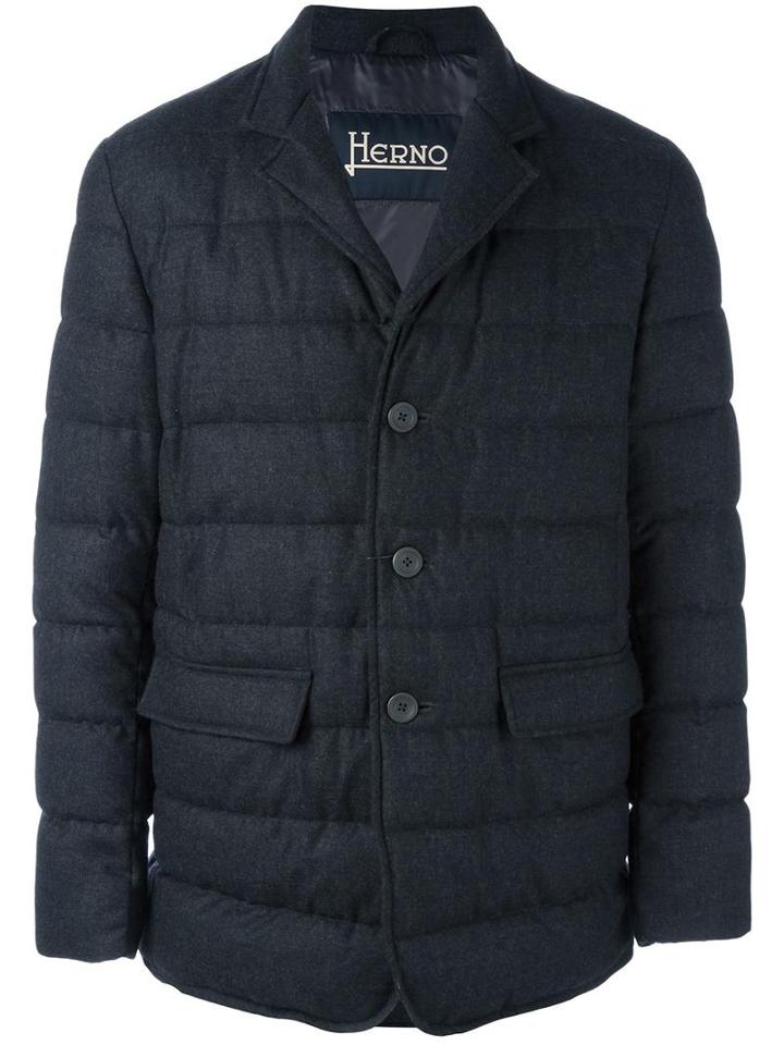 Herno Flap Pockets Quilted Jacket, Men's, Size: 48, Grey, Wool/polyamide/polyester