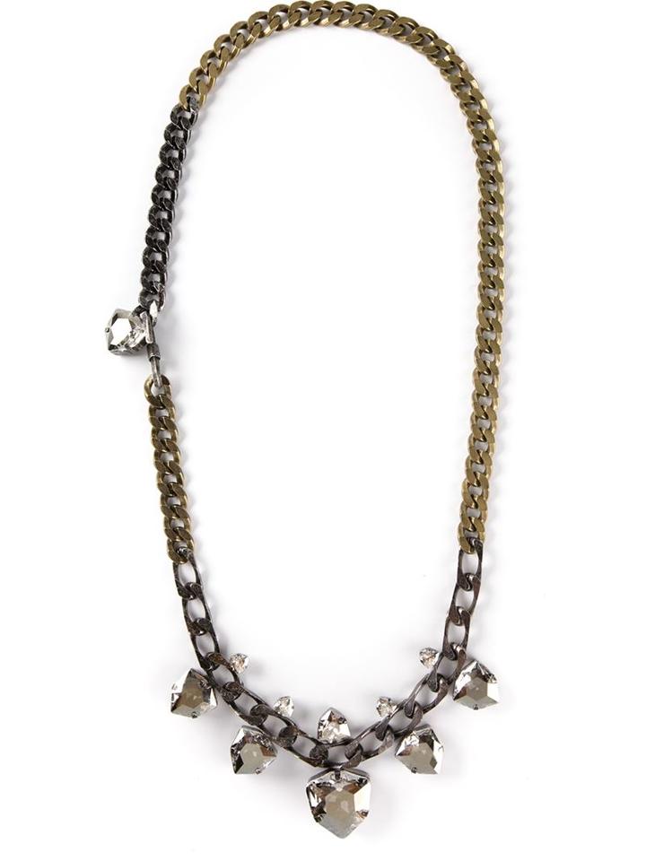 Lanvin Long Chain Crystal Necklace, Women's, Metallic