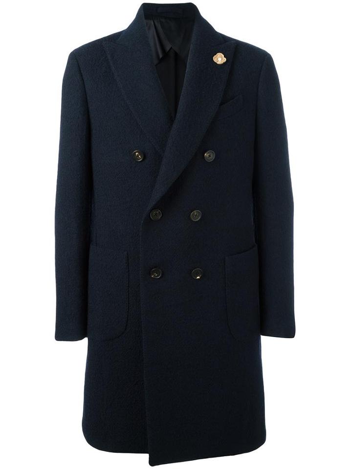 Lardini Double Breasted Coat, Men's, Size: 50, Blue, Cotton/acetate/cupro/wool