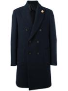 Lardini Double Breasted Coat, Men's, Size: 50, Blue, Cotton/acetate/cupro/wool