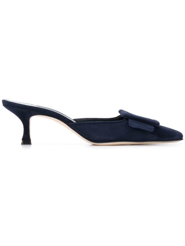 Manolo Blahnik Large Buckle Mules - Blue
