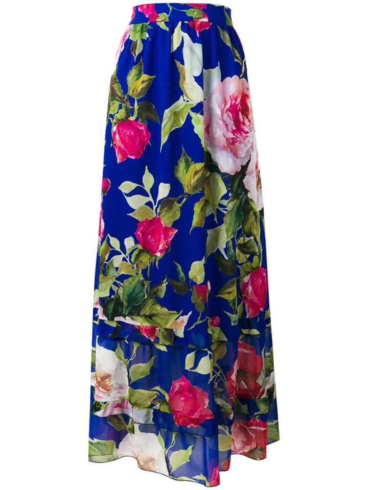 Blugirl Rose Print Long Skirt - Blue