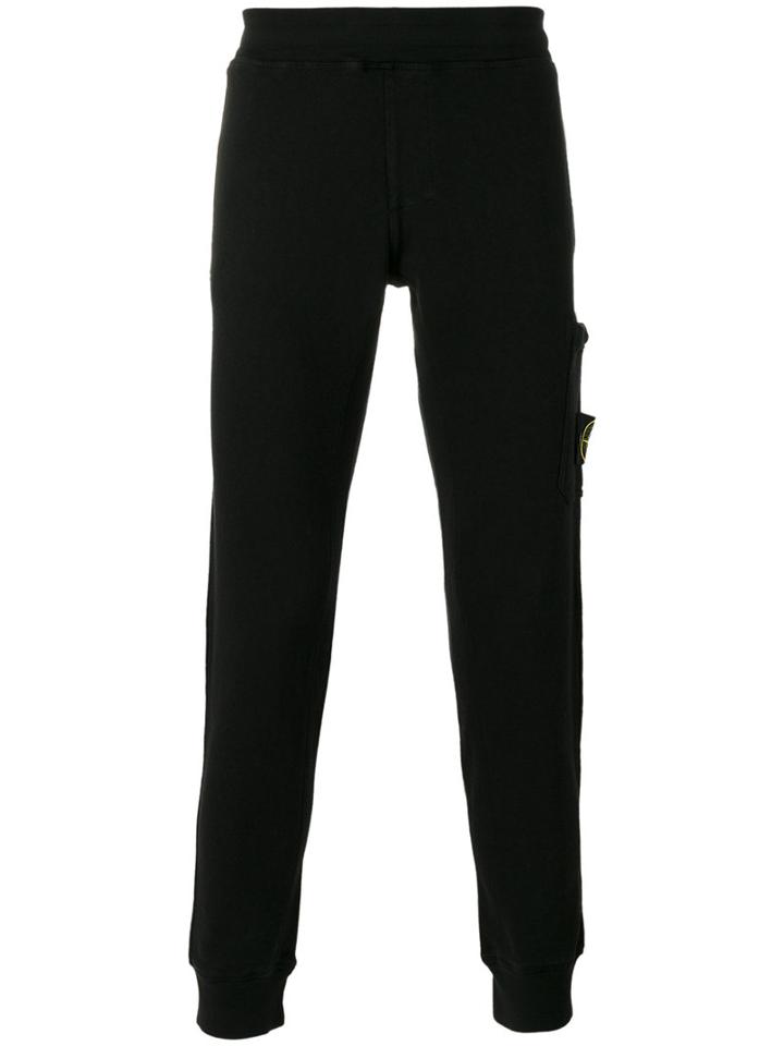 Stone Island Logo Patch Track Pants, Men's, Size: Medium, Black, Cotton