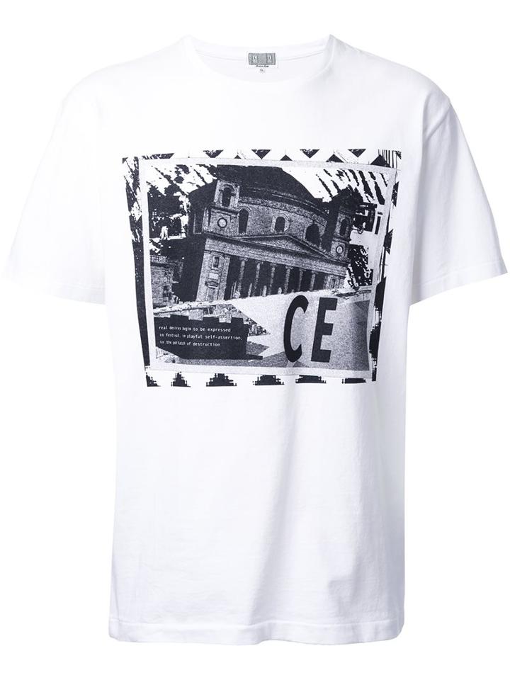 C.e. Destroyed Building Print T-shirt, Men's, Size: Medium, White, Cotton