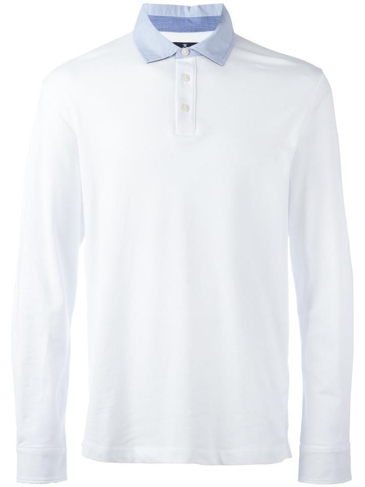 Hackett Longsleeved Polo Shirt, Men's, Size: Large, White, Cotton/spandex/elastane