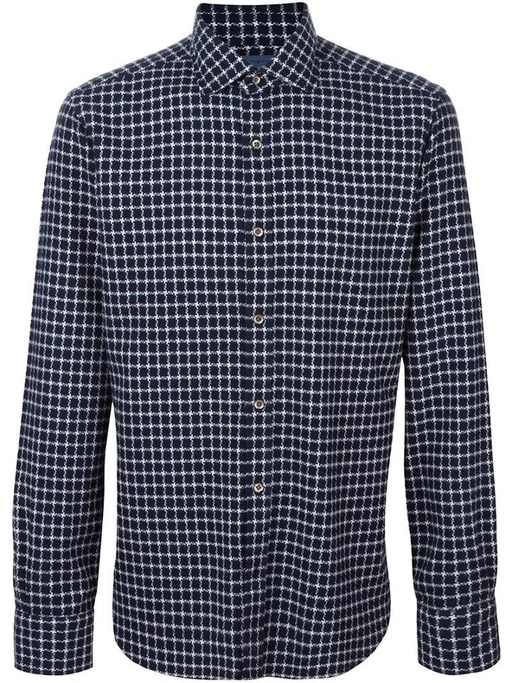 Barba Square Pattern Shirt, Men's, Size: 38, Blue, Cotton