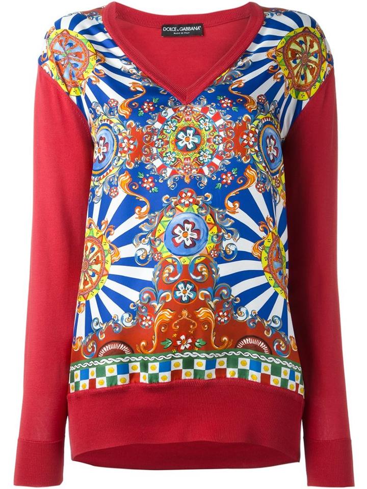 Dolce & Gabbana Carretto Siciliano Print Jumper, Women's, Size: 42, Red, Silk
