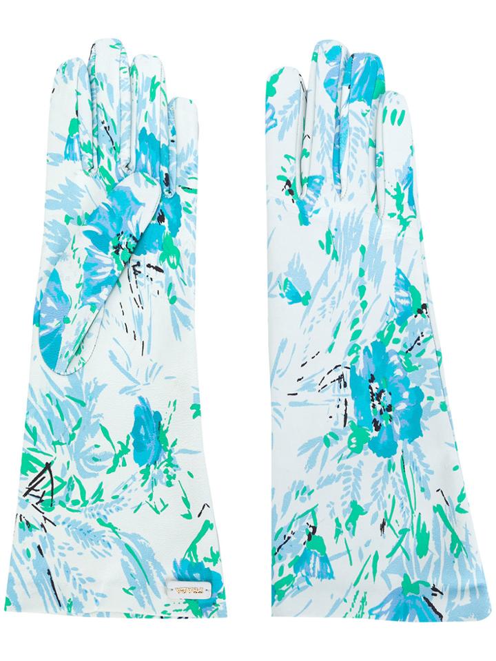 Prada Floral Print Gloves - White