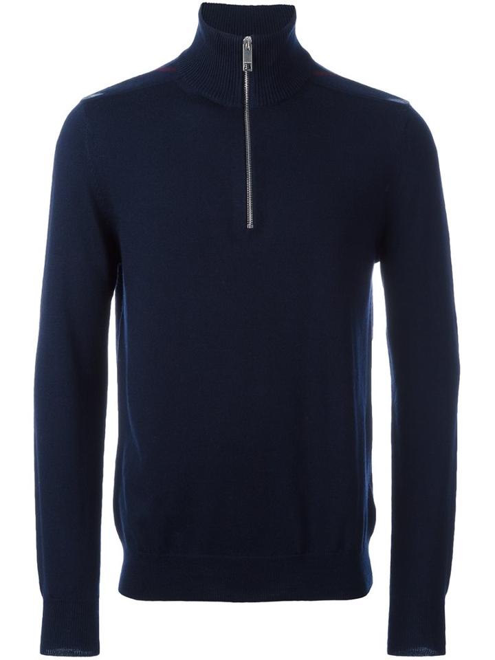 Burberry Zipped Jumper, Men's, Size: Xl, Blue, Merino