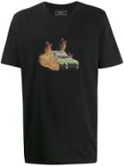 Paura Burning Car Print T-shirt - Black