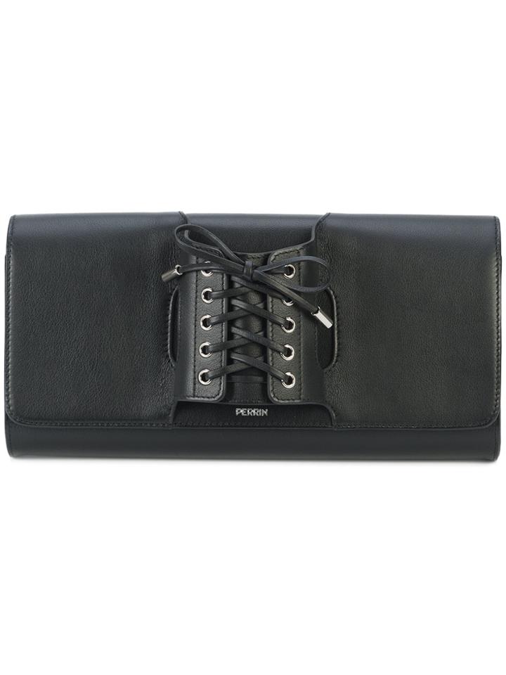Perrin Paris Lace-up Clutch - Black