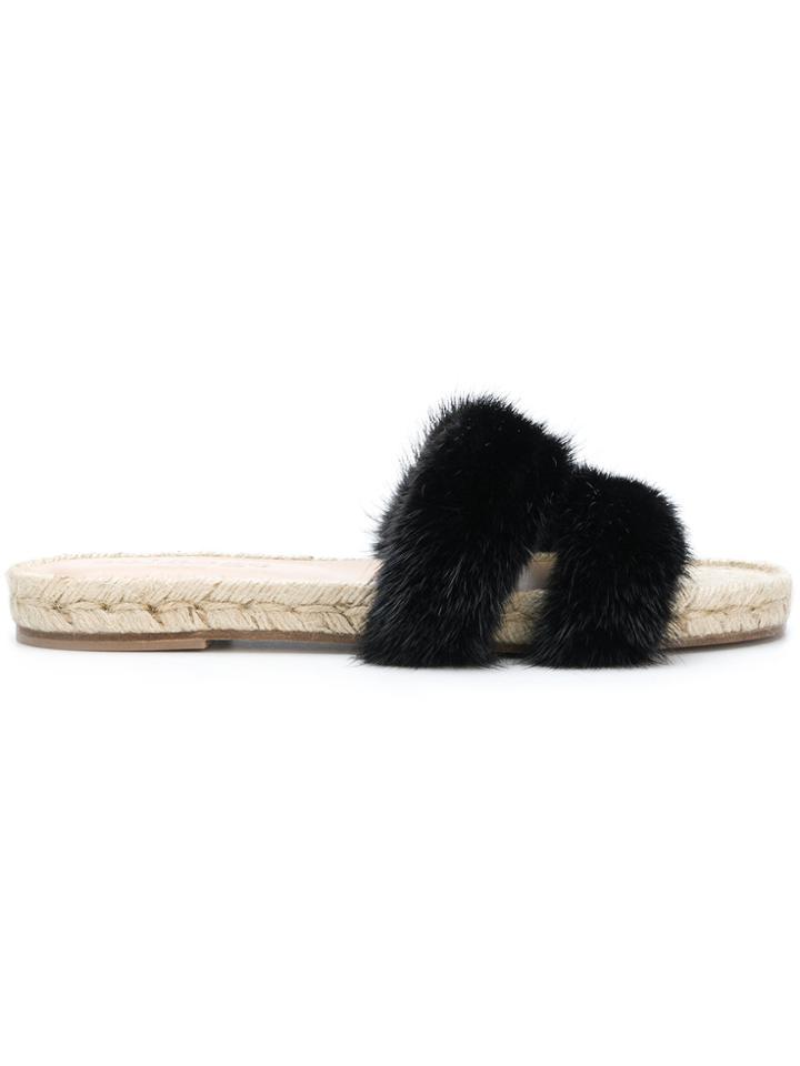 Solange Sandals Fur Detail Slip-on Sandals - Black