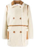 Stand Textured Double-breasted Coat - Neutrals