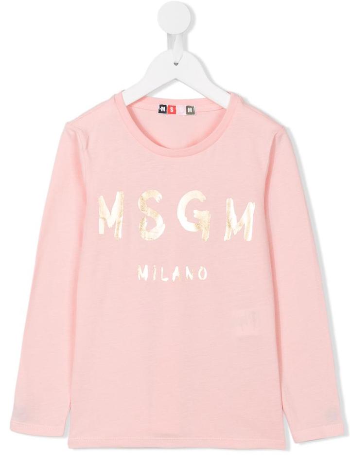Msgm Kids Logo Print Long Sleeve Top, Girl's, Size: 10 Yrs, Pink/purple