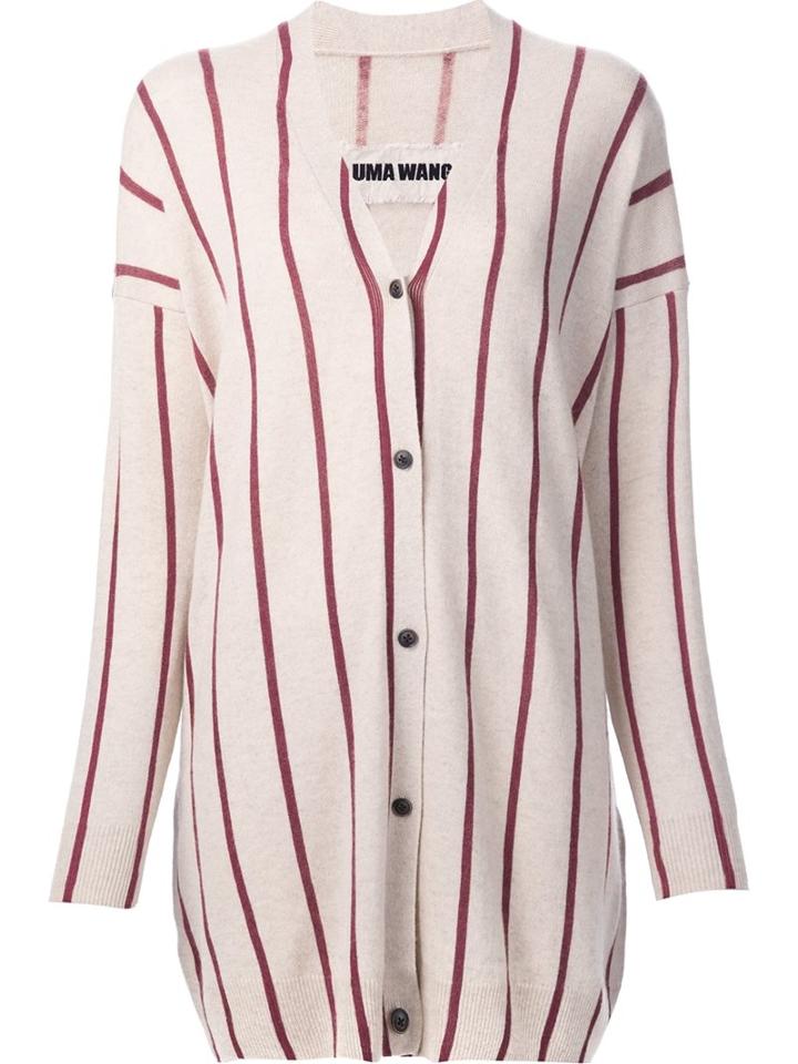 Uma Wang Striped V-neck Cardigan, Women's, Size: Small, Nude/neutrals, Cashmere