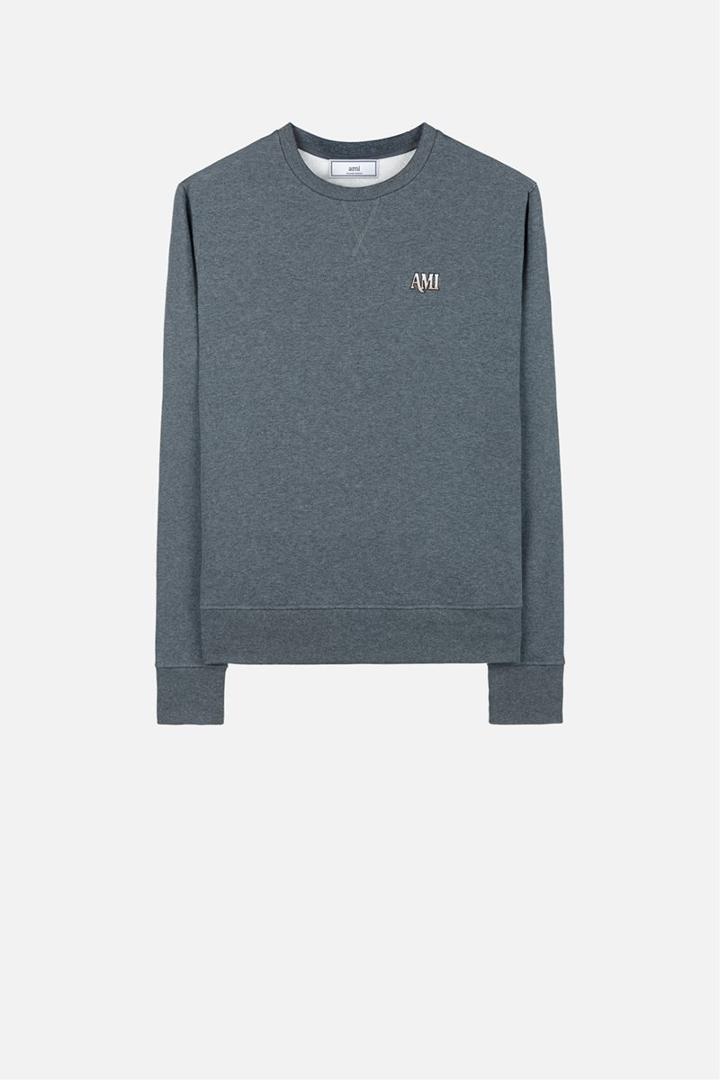 Ami Alexandre Mattiussi Embroidered Logo Sweatshirt, Men's, Size: Large, Grey, Cotton