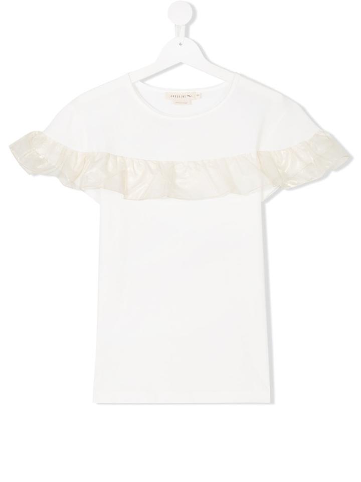 Andorine Teen Short-sleeve Ruffle T-shirt - White