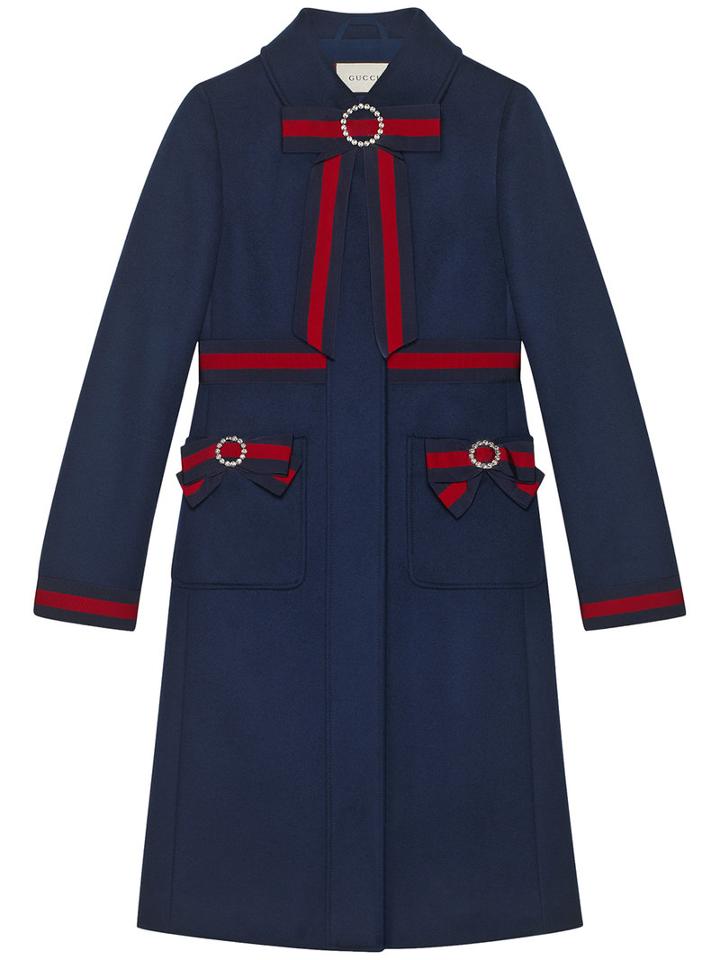 Gucci - Wool Coat With Web Bows - Women - Silk/wool - 38, Blue, Silk/wool
