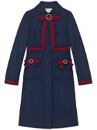 Gucci - Wool Coat With Web Bows - Women - Silk/wool - 38, Blue, Silk/wool